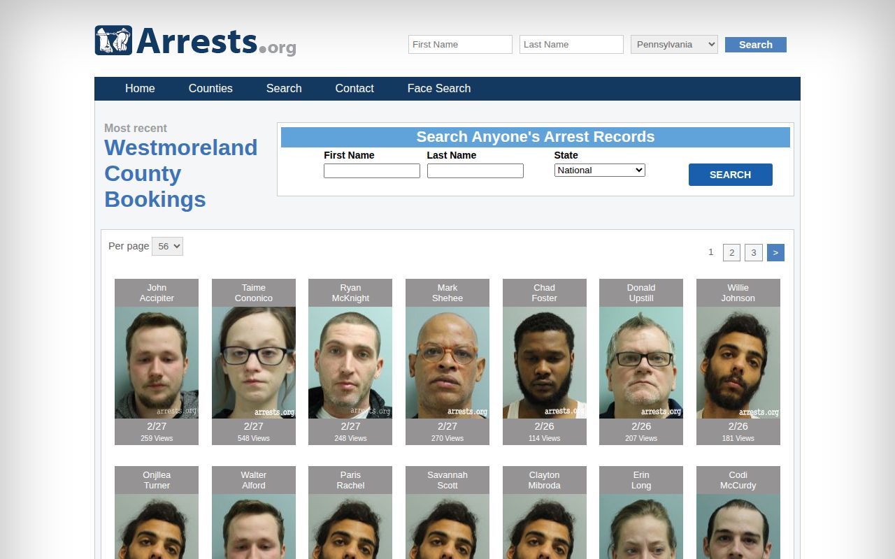 Unofficial Westmoreland County Arrests.org index page