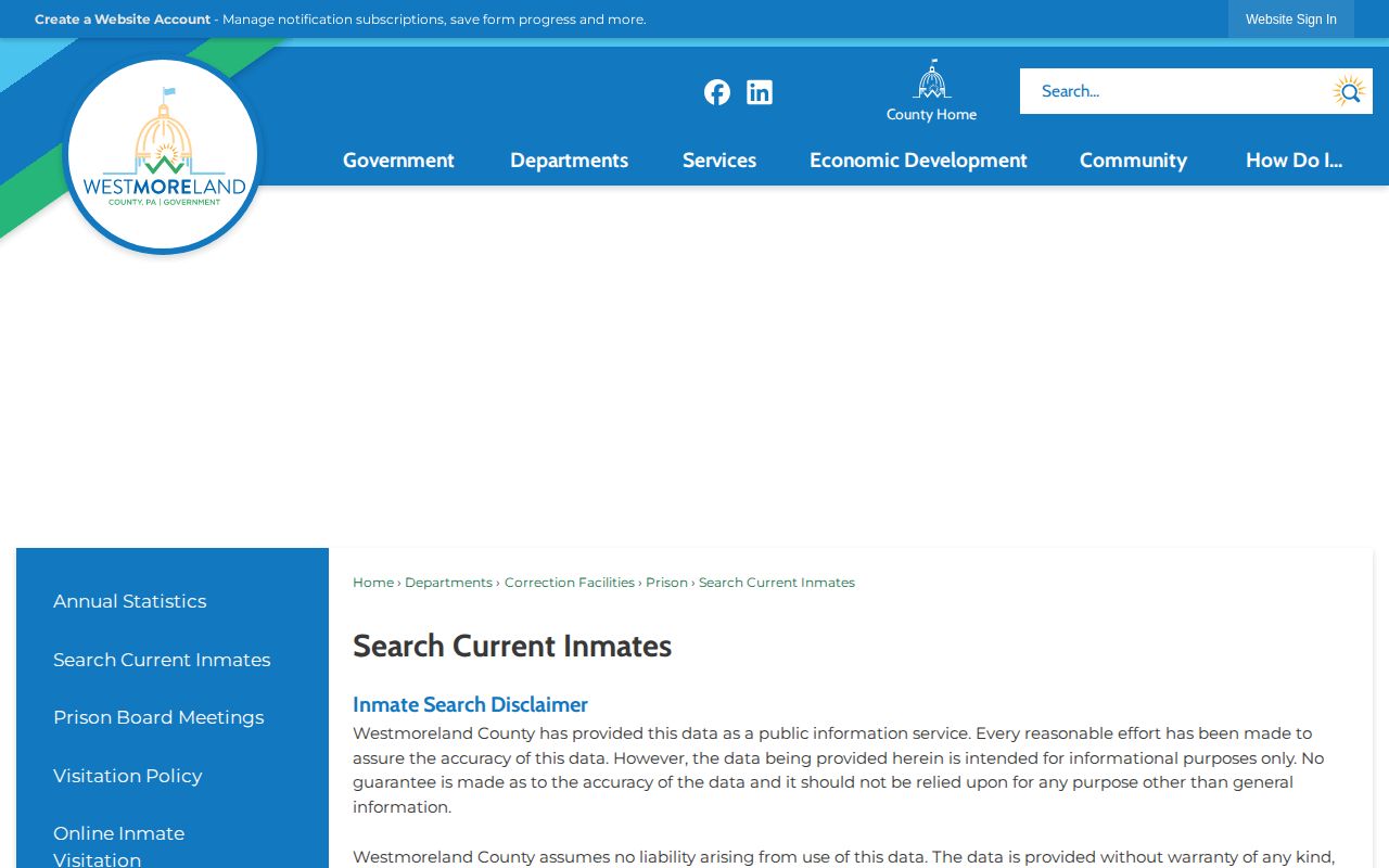 Westmoreland County current inmate roster search for custody records
