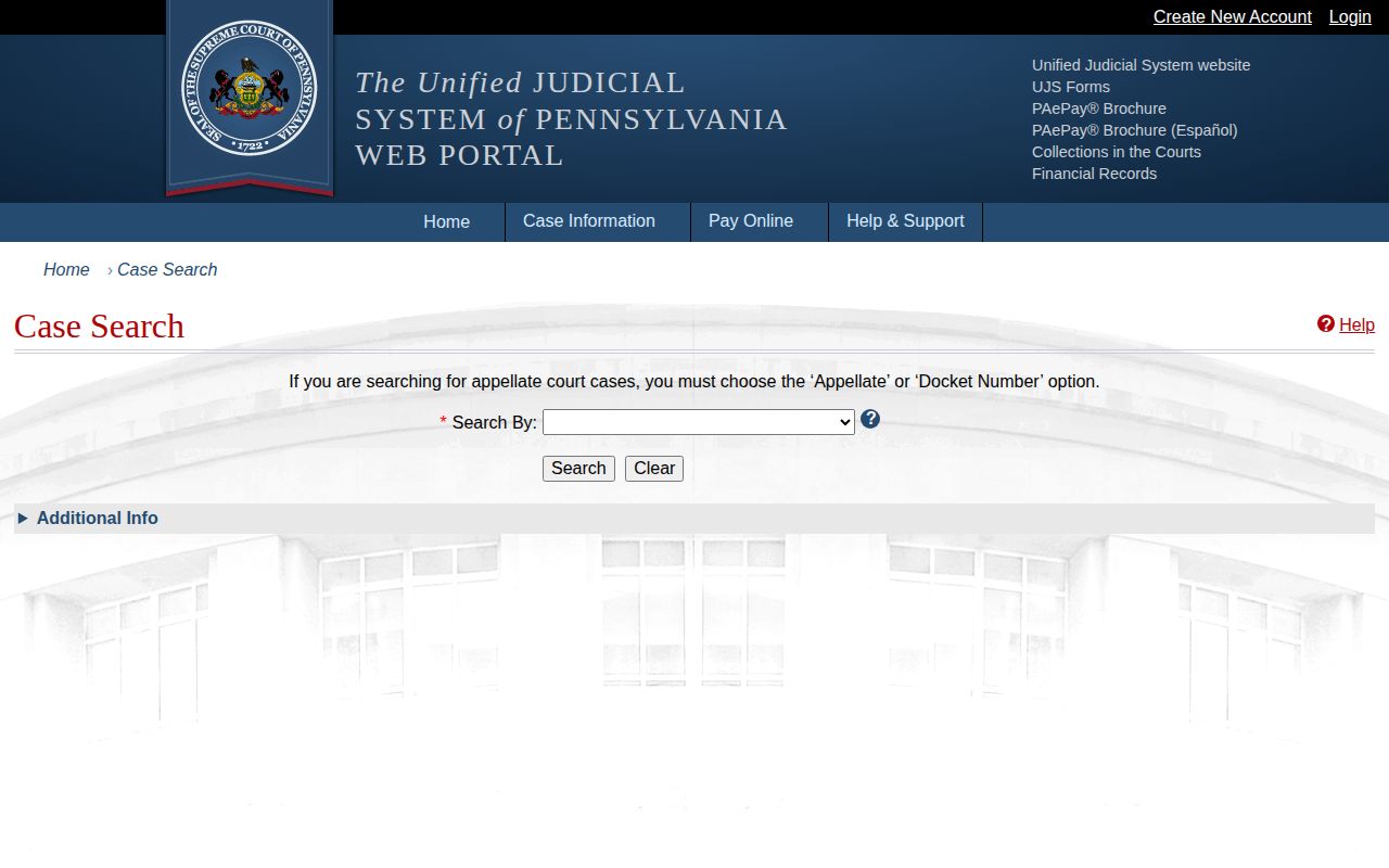 Westmoreland County Pennsylvania UJS court case search for booking disposition