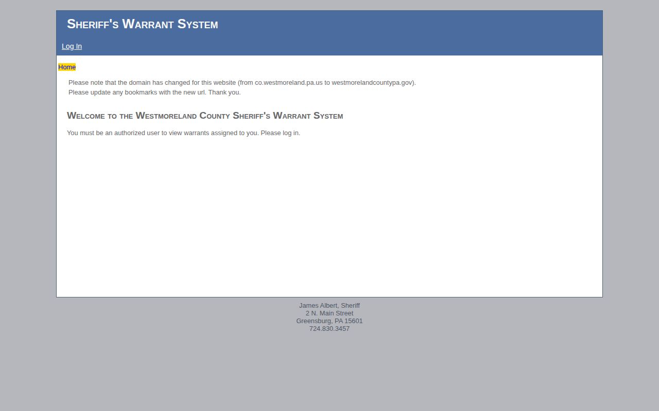 Westmoreland County warrant system authorized-user notice