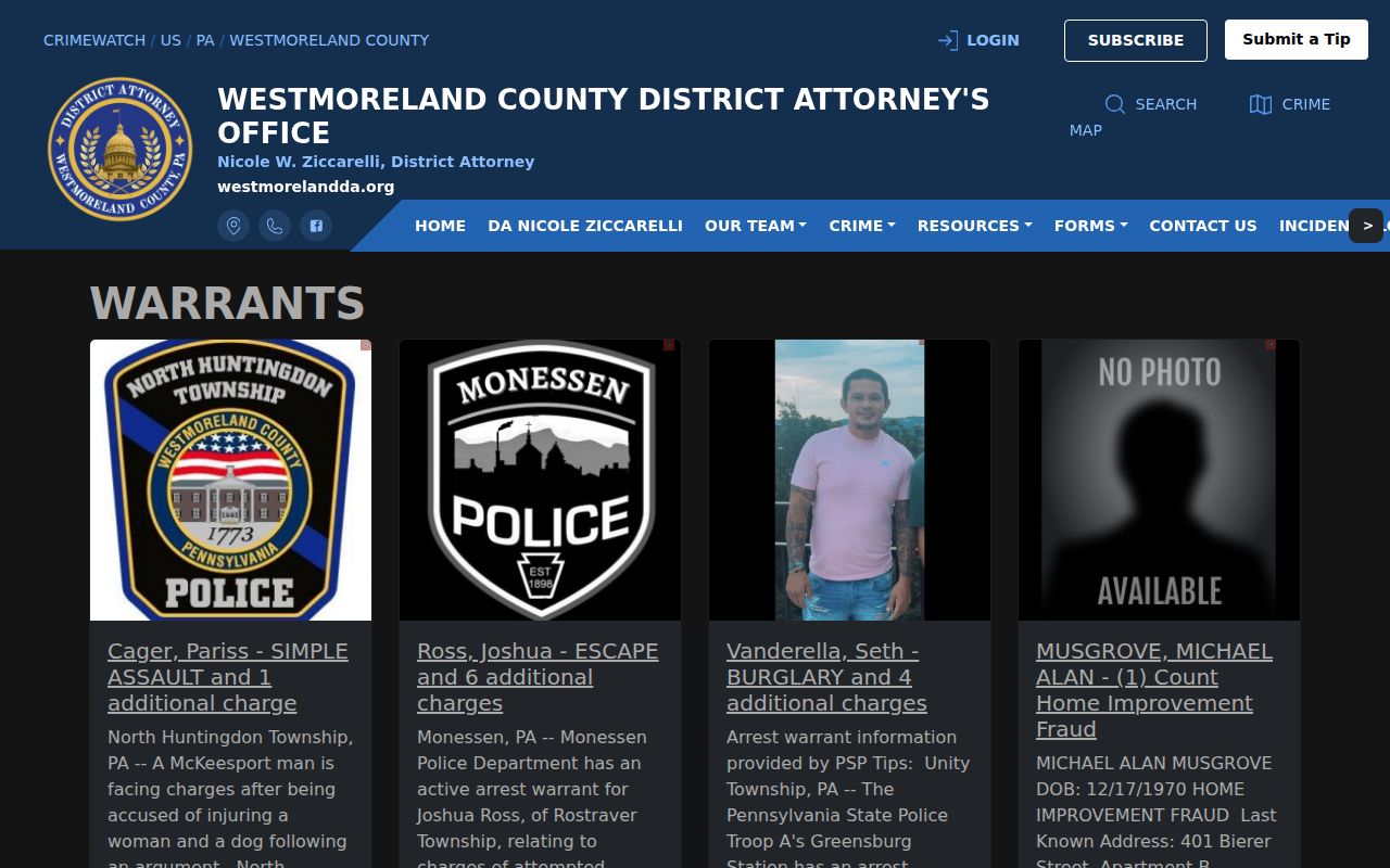 Westmoreland County CRIMEWATCH warrants category